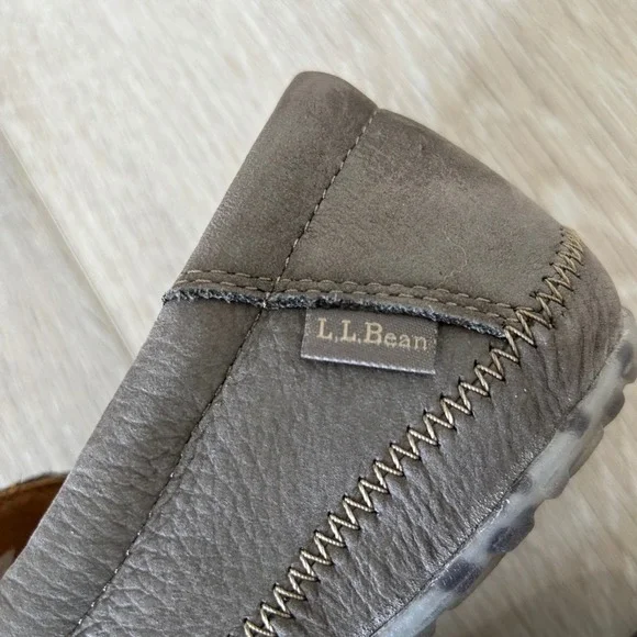 LL Bean Women Grey Tumbled Leather B-Bound Moccasin Loafers 525423 Size 7 Medium - Picture 4 of 12